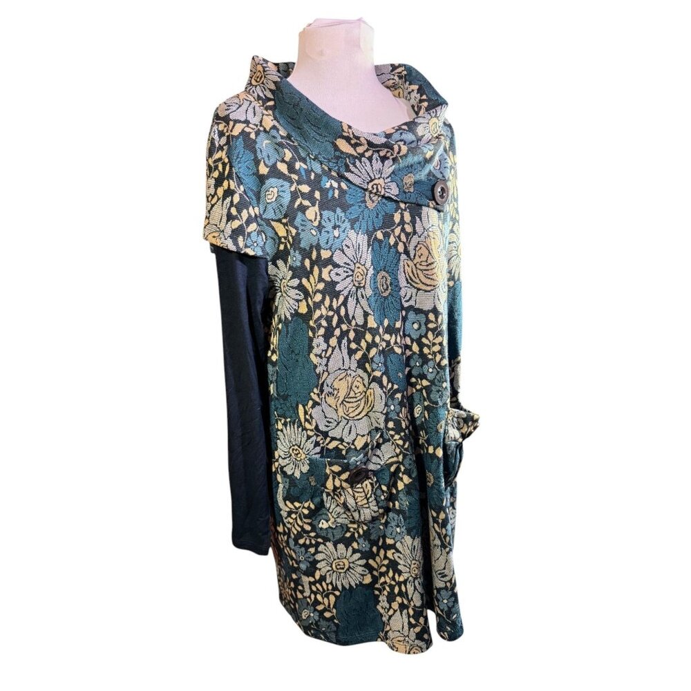 Joe Browns Womens Floral Cowl Neck Tunic Dress W/ Pockets Blue & Cream M - Picture 3 of 10